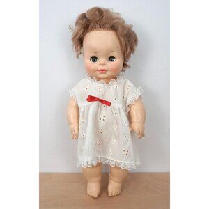 Vintage 70s Horsman Baby Doll w/ White Dress Closing Eyes 14.5" Long